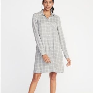 NWT Gray Plaid Swing Shirt Dress with Buttons